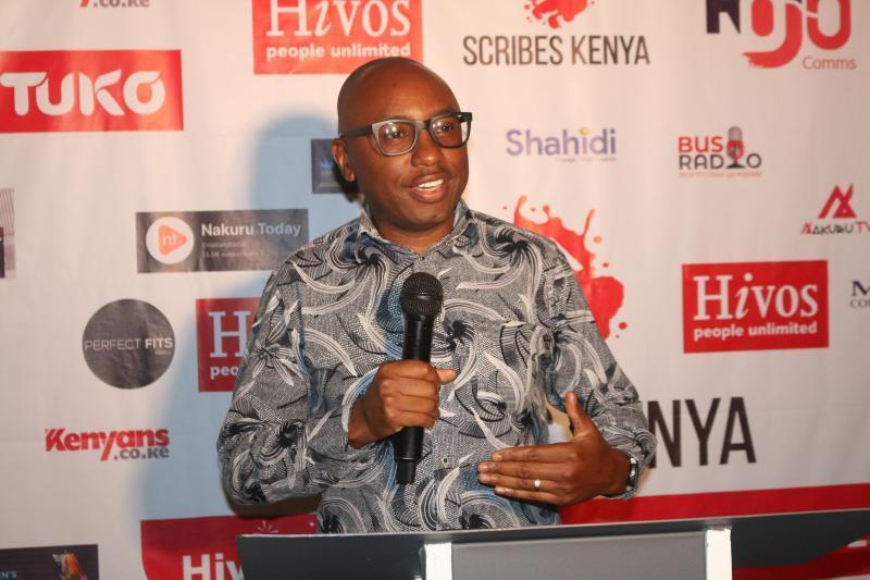 HIVOS East Africa Regional Director Mr. Kennedy Mugochi addressing journalists at Tamarind Tree Hotel.